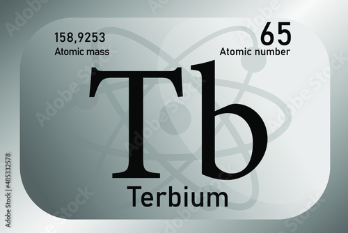 Vector illustration of a sign, symbol of the Terbium atom, an element of the periodic table.