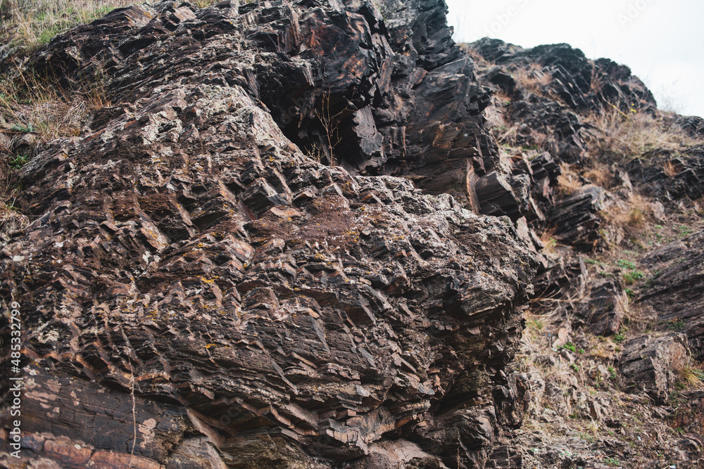 Fototapeta premium Granite iron cut - stone quarry, rock texture closeup Industrial material for construction