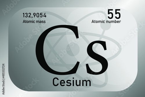 Vector illustration of a sign, symbol of the Cesium atom, an element of the periodic table.