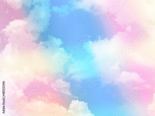 beauty sweet pastel pink blue colorful with fluffy clouds on sky. multi color rainbow image. abstract fantasy growing lights