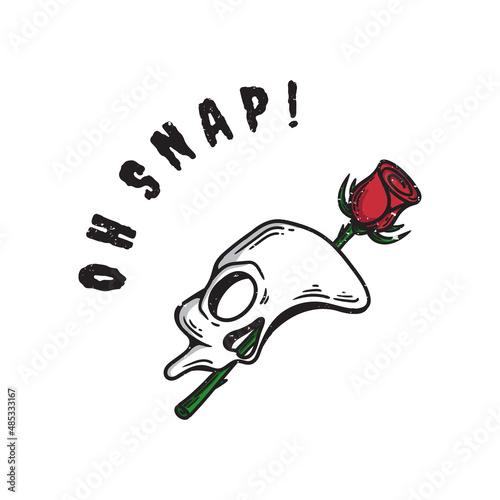half skull mask illustration with rose flower underneath