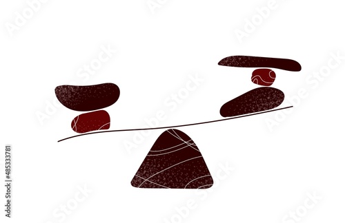 Abstract balance scales. Minimalistic geometric shapes balance on edge of line simple harmony and natural vector completeness.