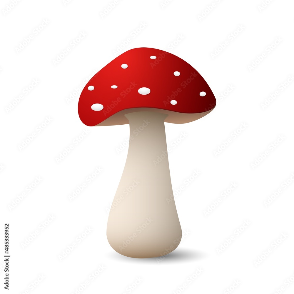 Mushroom with red cap and white dots fly agaric. Poisonous plant with colorful hat with psychedelic and healing vector effect. Mushroom with red cap and white dots fly agaric. Poisonous plant with colorful hat with psychedelic and healing vector effect.