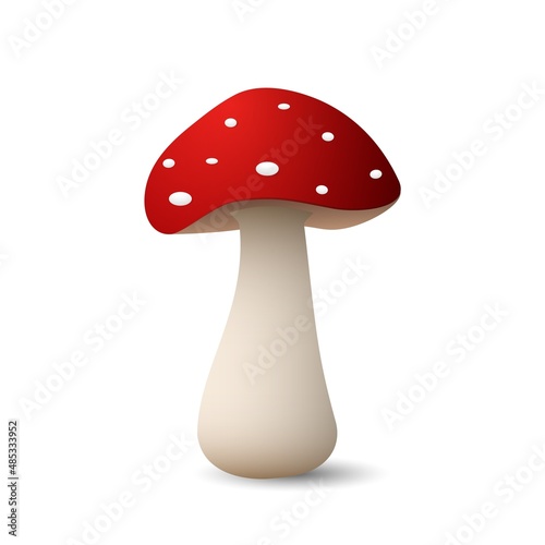 Mushroom with red cap and white dots fly agaric. Poisonous plant with colorful hat with psychedelic and healing vector effect.