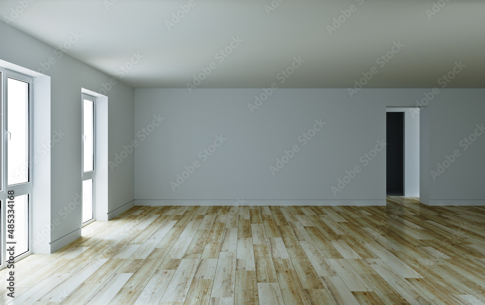 Empty room interior 3d model with parquet floor and white walls Empty room interior 3d model with parquet floor and white walls