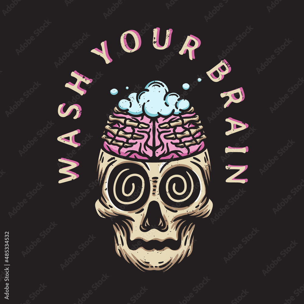vintage style brainwashing skull illustration
