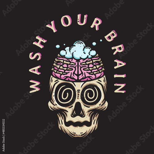 vintage style brainwashing skull illustration photo
