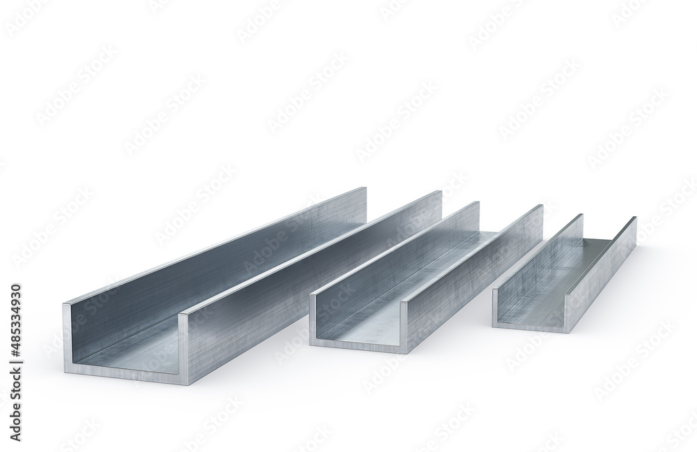 Steel channel beam on a white background. 3D rendering