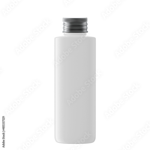 Square Plastic Bottle Cosmetic with Aluminium Screw Cap Isolated