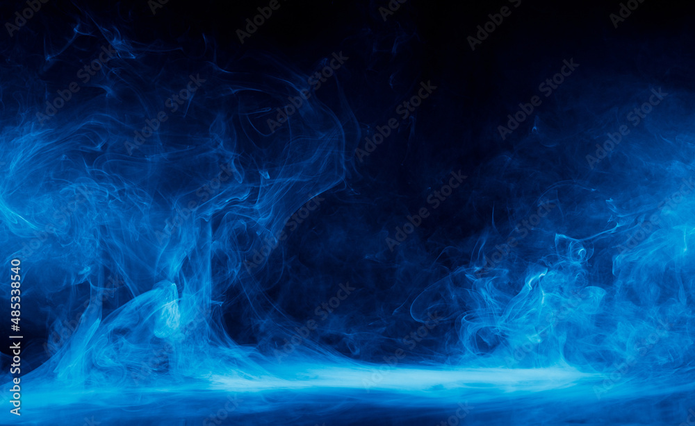 Photo & Art Print Abstract blue smoke moves on black background ...