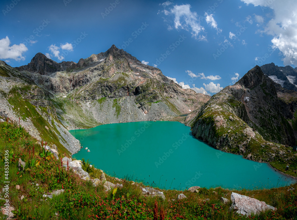 High-mountain lake Klukhor in the Teberda Nature Reserve on the border with Abkhazia.