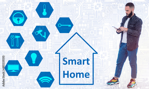 A man controls smart home s...
