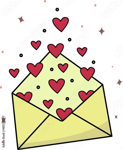 Vector image of an envelope with hearts.