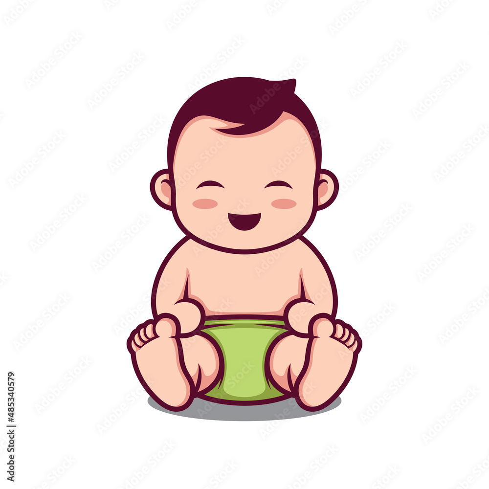 Happy baby sitting in diaper image vector Happy baby sitting in diaper image vector