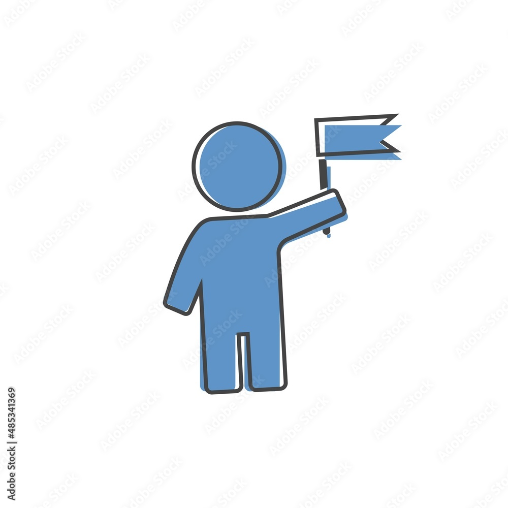 Vector icon man with flag  on white isolated background. Layers grouped for easy editing illustration. For your design.