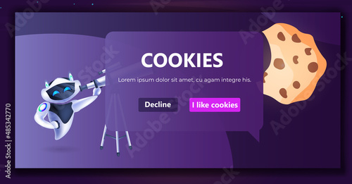 robot with telescope cookie protection of personal information internet web pop up we use cookies policy notification