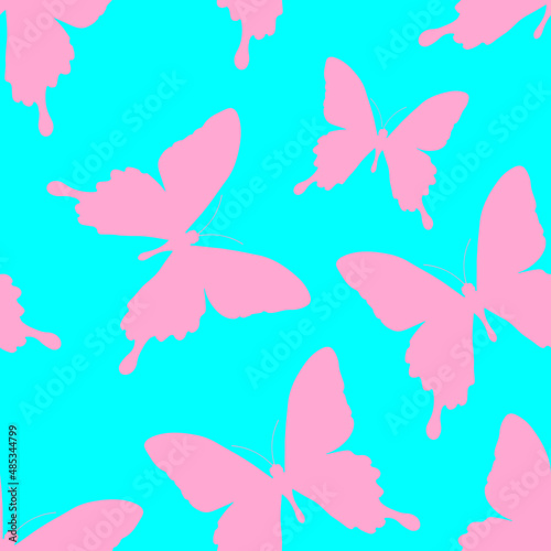Seamless pattern of silhouettes of butterflies. Natural background of beautiful insects.