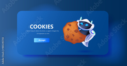 robot holding cookie protection of personal information internet web pop up we use cookies policy notification