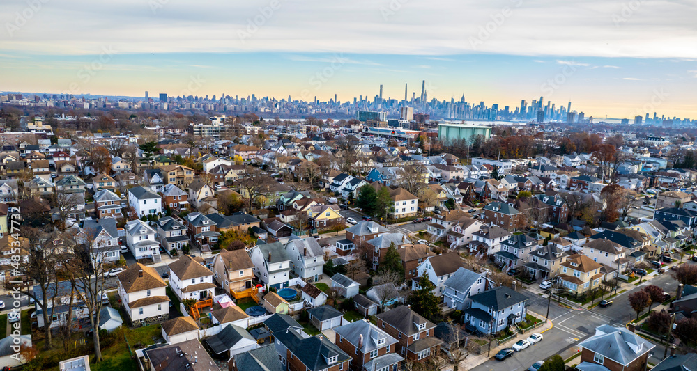 Panoramic view of the surrounding area on the roofs of houses in the residential area of Lambertville New Jersey USA 2022