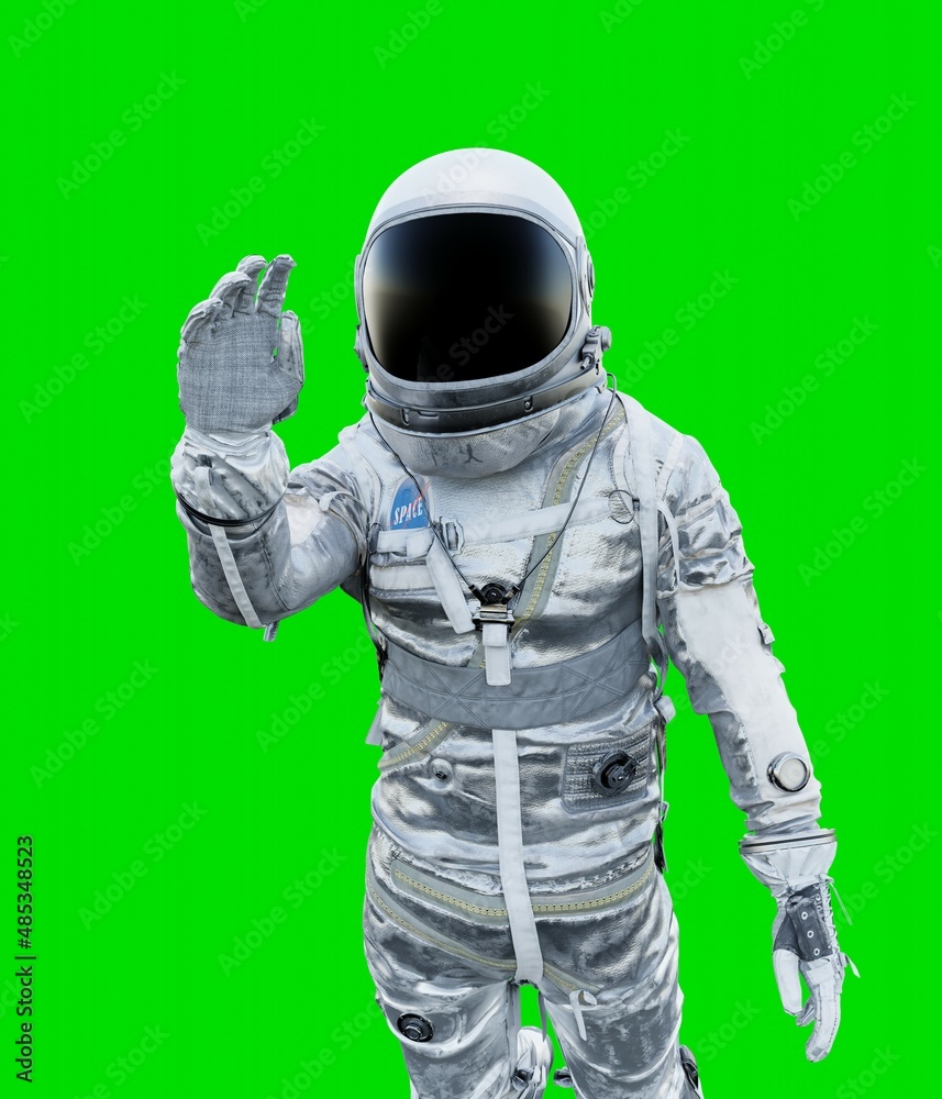 Astronaut isolated on green background.