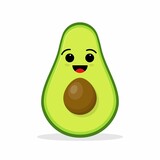 Cute funny green kawaii avocado with smile isolated on white background. Flat cartoon character kawaii illustration icon. Fruit character avocado concept. Vector illustration