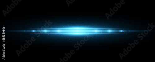 Abstract light effect isolated on black background. Horizontal glow. Vector bright flash for your project. Flare and glare. Sci-fi blue rays