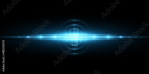 Abstract light effect isolated on black background. Horizontal flash. Vector glowing flash for your project. Flare and glare. Sci-fi blue rays