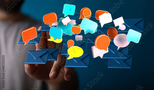 Approved email and spam message displayed on a futuristic interface