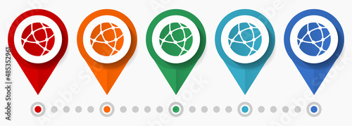 Foto Web, internet concept vector icon set, flat design globe pointers, infographic t