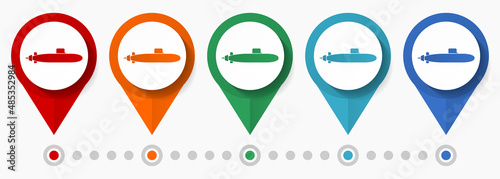 Foto Submarine, army concept vector icon set, flat design pointers, infographic templ