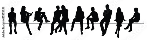 Vector silhouettes of people sitting, men, women, teenagers, children, black color, isolated on a white background