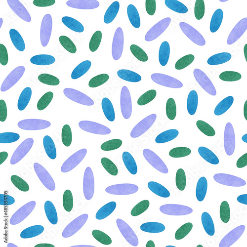 Simple abstract seamless pattern with hand drawn watercolor strokes in green and blue colors.