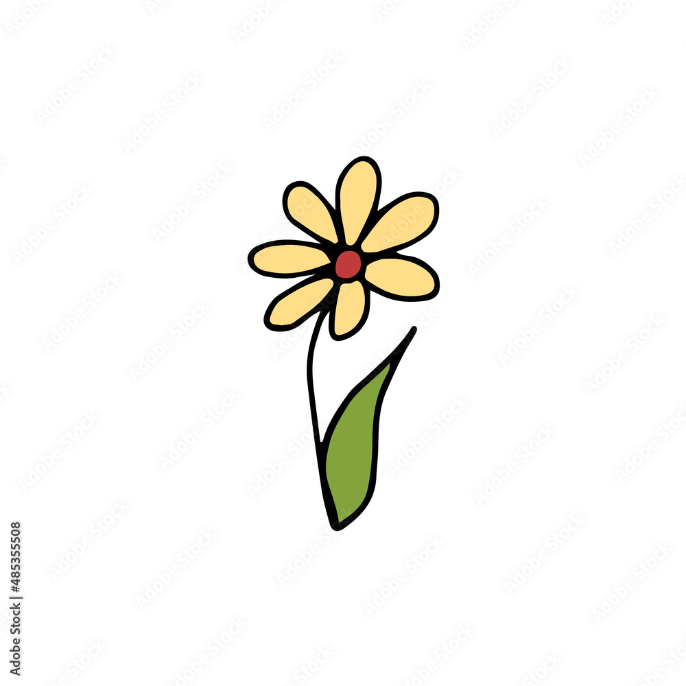hand drawn color element for easter, flower with leaf