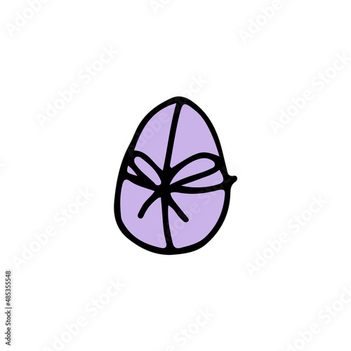 hand drawn color element for easter, decorated easter egg with ribbon