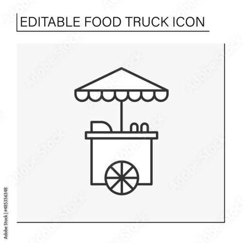 Food cart line icon. Commercial cart to sell tasty street food. Mobile retail outlet. Food truck concept. Isolated vector illustration. Editable stroke
