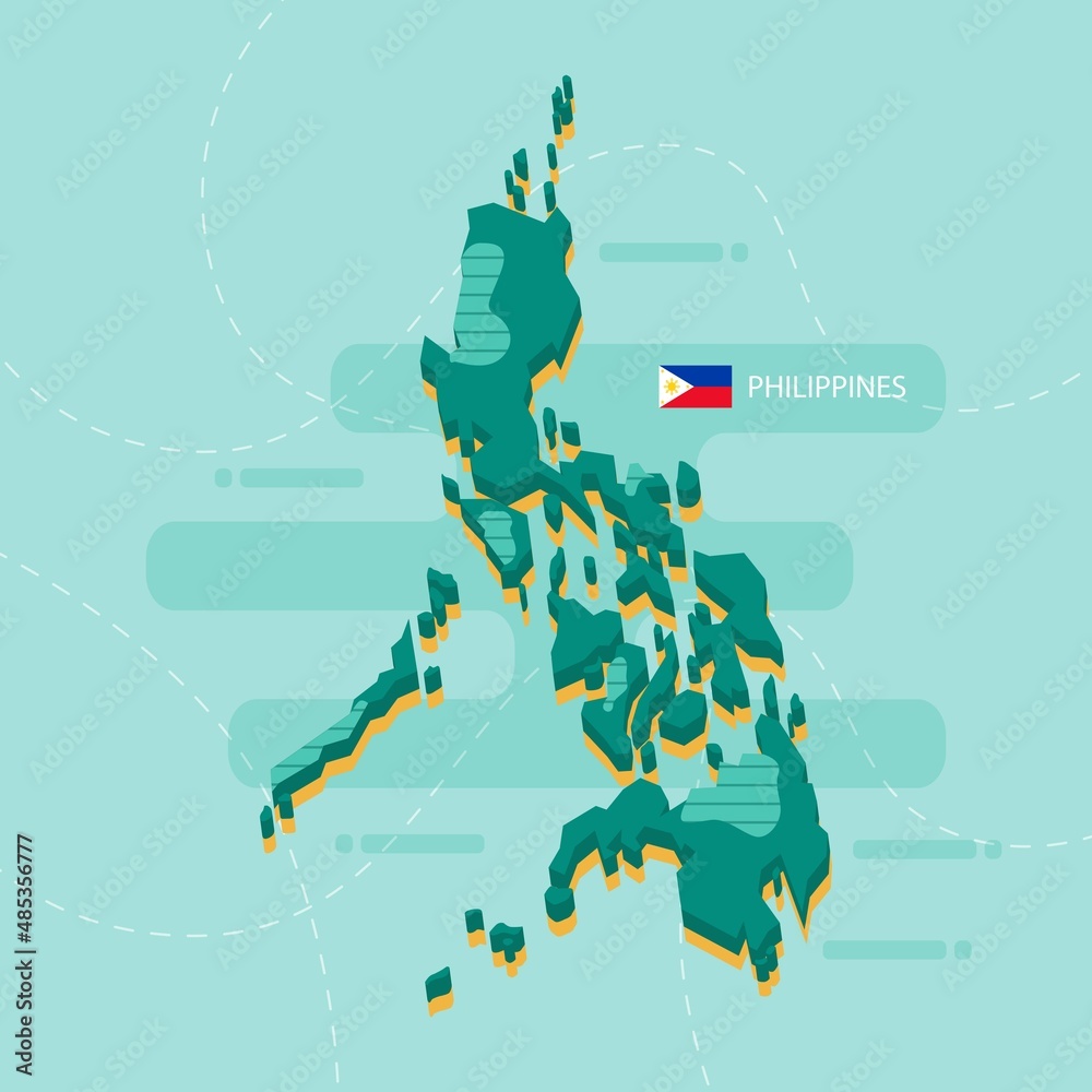 3d vector map of Philippines with name and flag of country on light ...