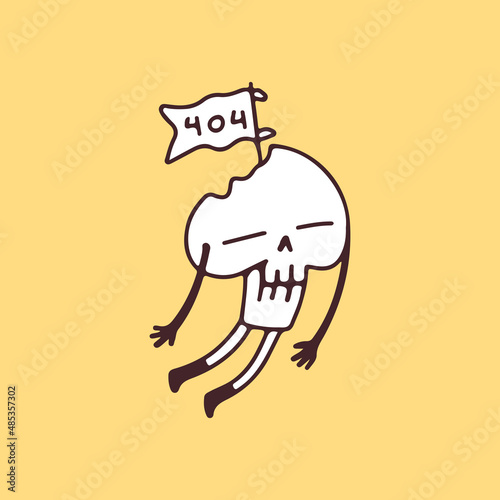 Funny Skull with 404 flags, illustration for t-shirt, poster, sticker, or apparel merchandise. With cartoon style.