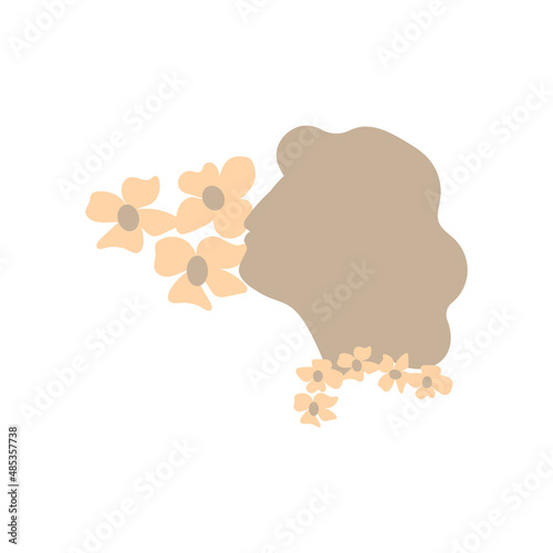 Abstract portrait of a woman sniffing flowers. Minimalistic flat style.