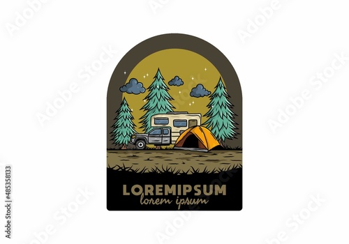 RV van camping in nature illustration