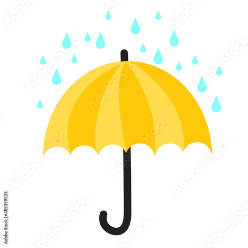 Vector yellow umbrella on which the rain is dripping. Autumn mood, a walk in the rain.