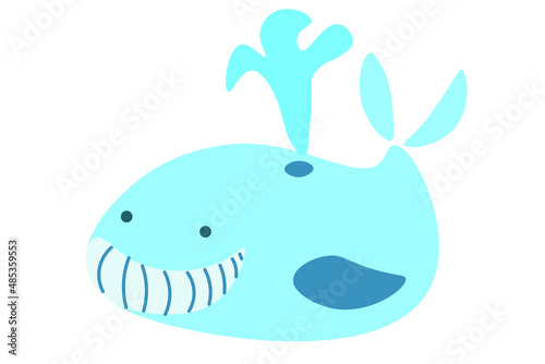 The blue whale is smiling. Nature, animals in the habitat. Children's illustration.