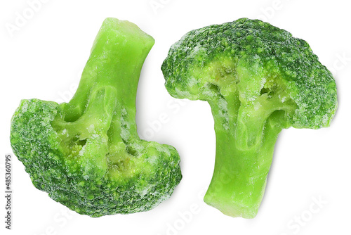 Frozen broccoli on isolated white background