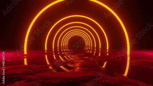 Fototapeta Naklejka Na Ścianę i Meble -  Abstract Colorful Circle Neon Tunnel Background