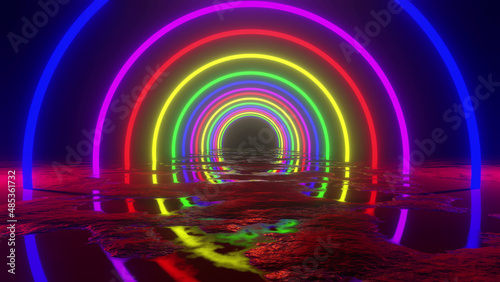 Abstract Colorful Circle Neon Tunnel Background