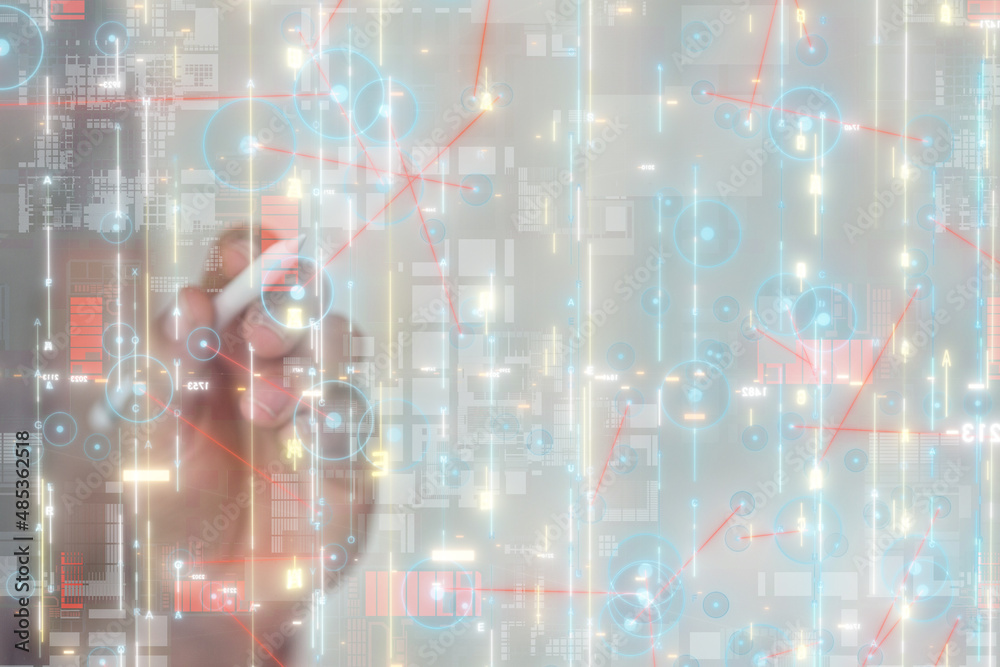 Obraz premium Neural network 3D illustration. Big data and cybersecurity