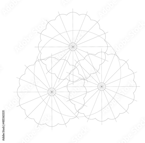  Architectural graphic or symbol of the trees and planter box in landscape design from the top view. It is usually used in plan drawing or architectural layouts. 2D CAD image in black and white.
