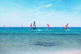 Windsurfing at the confluence of two seas on the island of Rhodes in Greece