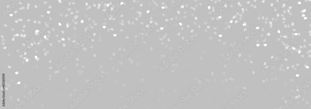 Illustration bright white hearts on grey background. Abstract hearts snow