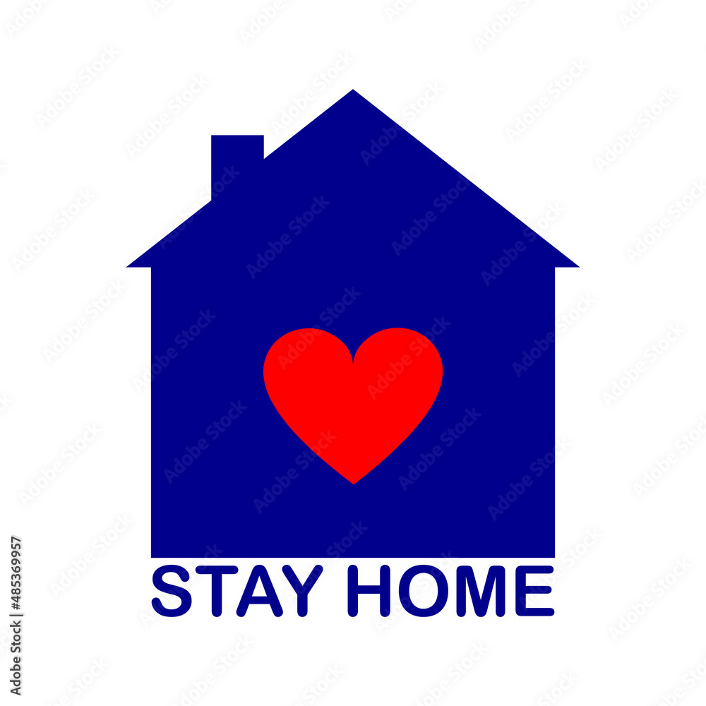 Stay at home. Blue house icon isolated on white background. Social networks supporting self-isolation. Distance measures to prevent the spread of the virus and maintain health.