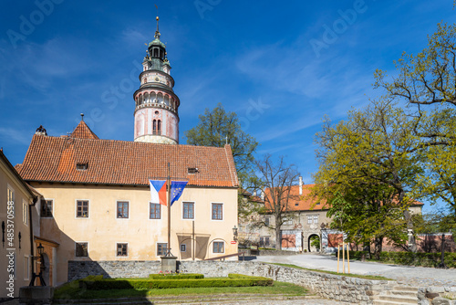 View of the castle from the first courtyard in Czech Krumlov  Southern Bohemia  Czech Republic